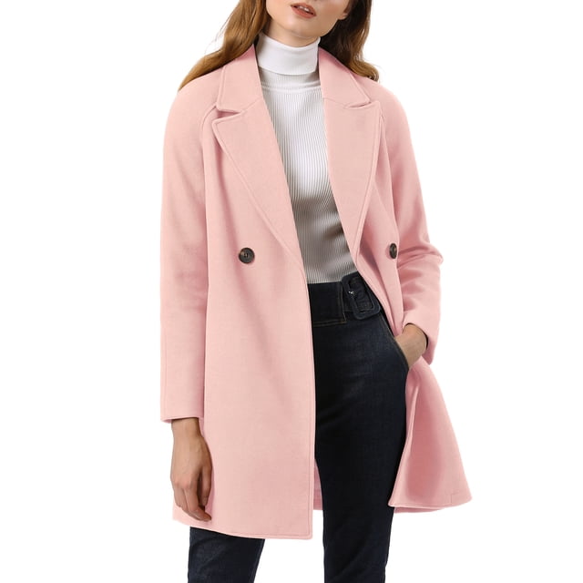 INSPIRE CHIC Women's Double Breasted Lapel Raglan Long Sleeve Mid Length Overcoat M Light Pink