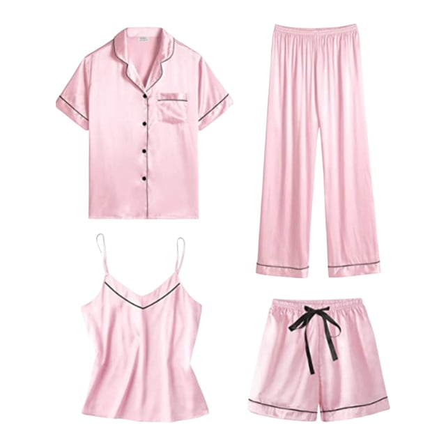 Ketyyh-chn99 Ensemble de Pyjama Femme Tenue d'Intérieur Ensemble Pyjamas Mode Fin Ensemble Quatre Pièces Rose,TG
