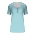 thumbnail image 3 of Birdeem T-Shirt à Col Rond Boutonné pour Femmes Haut à Manches Courtes Ample, 3 of 9