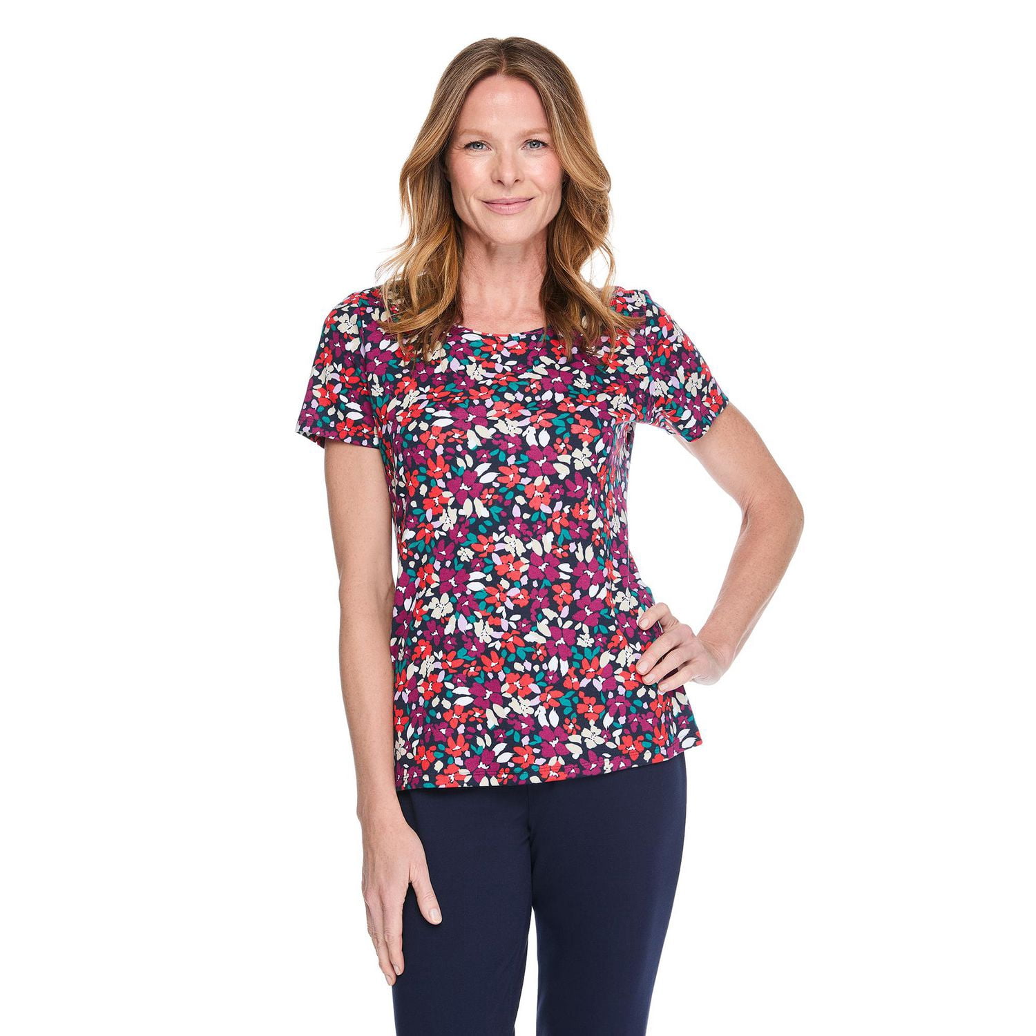 T-shirt imprimé à encolure dégagée Karen Scott pour femmes