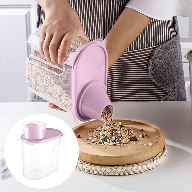 Oleegame 1PC Produce Storage 1.9L Kitchen Multi Grain Storage Tank Food Dry Goods Storage Box Plastic Sealed Tank Pink