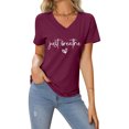 thumbnail image 2 of LUOGENLI T-shirts pour Femme pour Femmes T-Shirt Décontracté de la Saint-Valentin à Imprimé Cœur avec Lettres Col Rond Manches Courtes T-Shirt Tee T-shirts Femmes Blanc Saint-Patrick Rouge G, 2 of 4