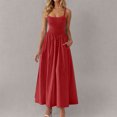 thumbnail image 2 of Amzcrzy Robes pour Femmes Couleur Unie Bretelles Spaghetti Robe d'Été Décontractée Col Rond Sans Manches Robes Soleil pour Femmes Tendance à Étages Fluide Robes Maxi avec Poches, 2 of 8