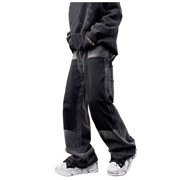 Ketyyh-chn99 Streetwear Jeans Y2K Pantalons de denim mode Jeans Fl Jeans homme avec poches Pantalon casual Taille pour 2XL pour homme,noir