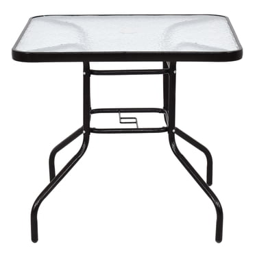 Patiojoy Table de Patio Carré de 32 Pouces Cadre en Acier Table à Manger Mobilier de Patio Dessus en Verre