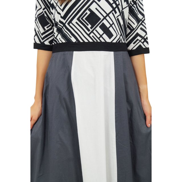 Phagun Kurta Ethnique en Coton Imprimé Designer Gris Anarkali Tunique Kurti Robe-20