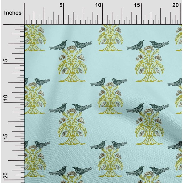 oneOone Polyester Lycra Fabric Bird & Tree Block Decor Fabric Printed BTY 56 Inch Wide