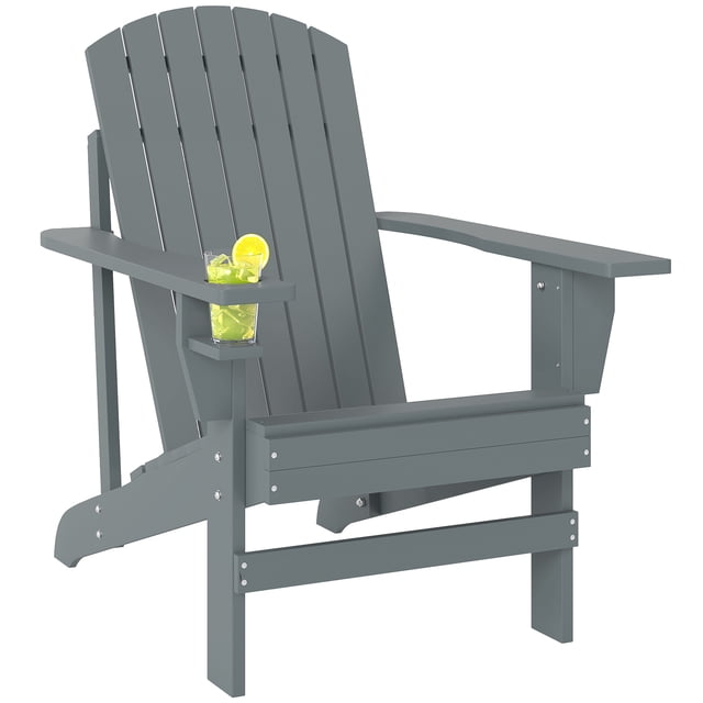 Outsunny Classic Adirondack Chair with Cup Holder for Backyard Dark Grey