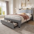 thumbnail image 1 of Upholstered Bed Frame with Storage Headboard and Charging Station, Platform Bed Frame with Drawers, Heavy Duty, No Box Spring Needed, Easy Assembly, Grey, Twin Size, 1 of 7