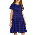 thumbnail image 4 of Liquidation d'Économies d'Été Iumwxz Robe Décontractée Trapèze Robe Tunique pour Adolescentes Robe Col Rond Imprimé à Carreaux Manches Courtes Robes pour Filles Coupe Ample Robe pour les Vacances 4-14a, 4 of 7