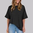 thumbnail image 4 of Timegard Hauts Grande Taille pour Femmes Coton Lin Col en V Cranté Bouton Manches Courtes Blouse Ample Décontractée, 4 of 6