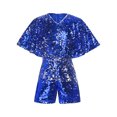 thumbnail image 2 of Oyolan Combinaison à Paillettes pour Filles, Col en V, Manches Courtes, Fête, Danse, Formelle, Bleu 10, 2 of 7