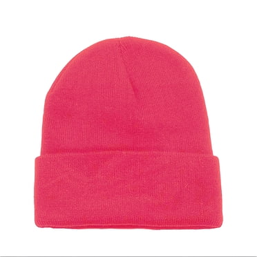 6 Pack Plain Long Cuffed Beanie for Mens and Womens Skulls (Hot Pink)