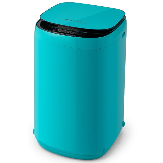 Gymax 7.7 lbs Full Automatic Washing Machine 0.78 Cu.ft Compact Washer & Spinner Combo in blue, a portable washing machine with a multifunctional control panel, child-lock function, and built-in drain pump. Perfect for small spaces such as apartments, RVs, and dorms.