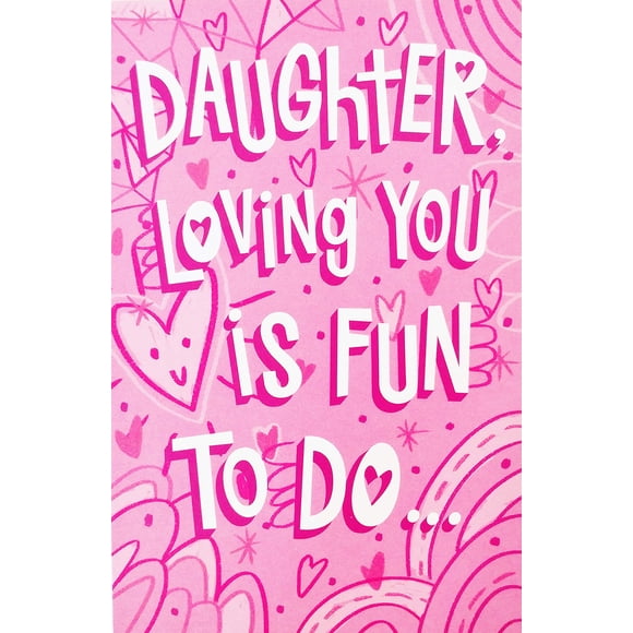 Daughter loving you is fun to do - Happy Valentine's Day Greeting Card - Pink Hearts Smiley Face Theme