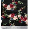 thumbnail image 1 of Soimoi Black Silk Fabric Ranunculus & Penoy Floral Print Print Fabric By the Yard 44 Inch Wide, 1 of 3