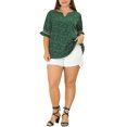 thumbnail image 2 of Agnes Orinda Women's Plus Size Blouses Pin Dots V Neck Ruffle Short Sleeve Spring Summer Boho Tops 1X Green, 2 of 6