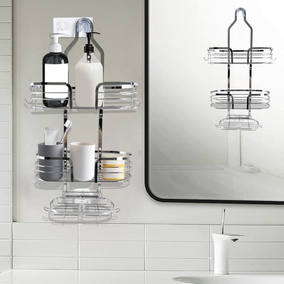 Étagère Suspendue de Douche pour Salle de Bain, Organisateur de Douche Suspendu à 3 Niveaux avec Porte-Savon, Serviettes et Éponge, Étagère de Douche au-Dessus de la Pomme de Douche