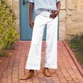 thumbnail image 2 of Women's Linen Pants - High Waisted Flare Wide Leg Capri Work Pants with Pockets, 2 of 6