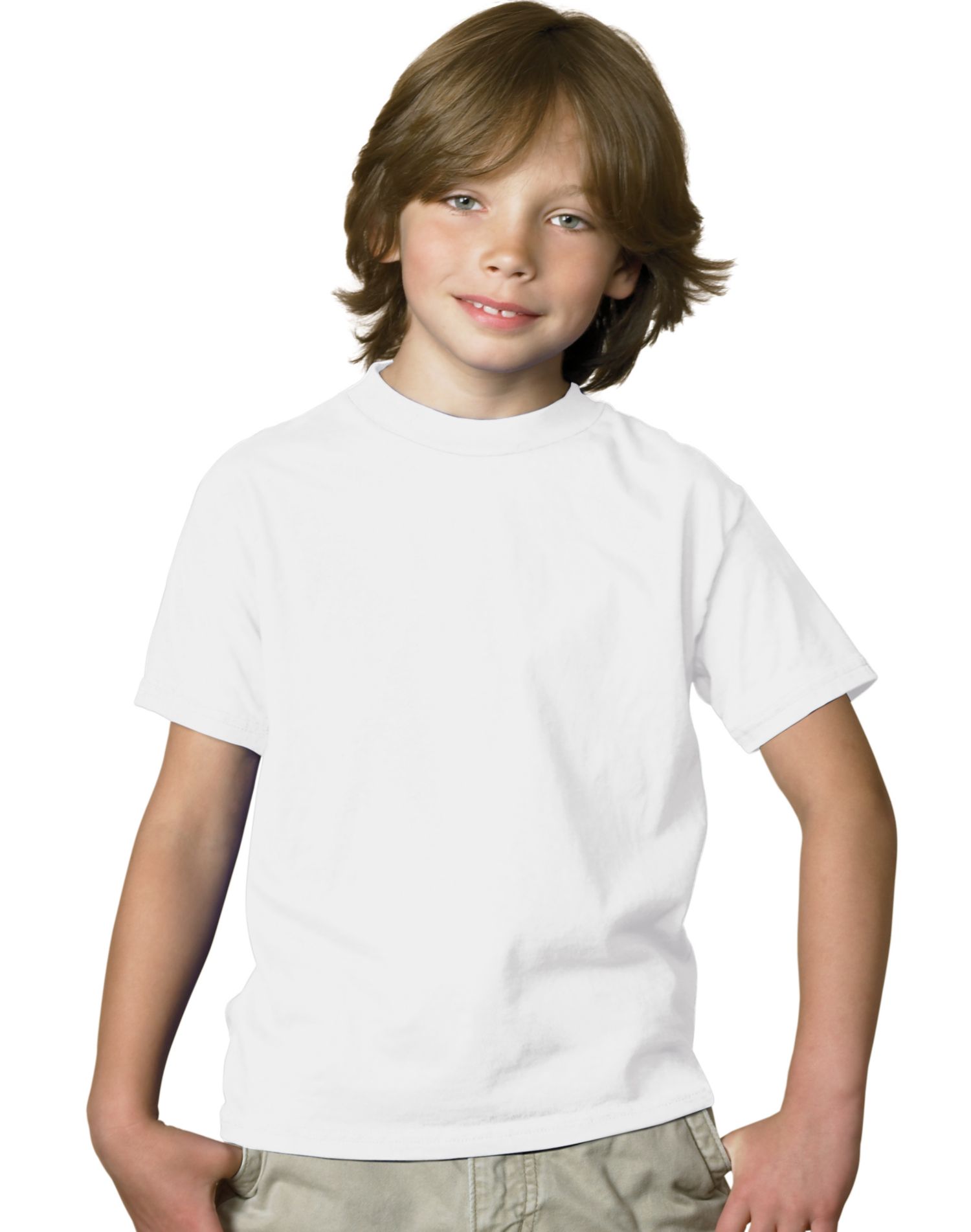 Hanes T-Shirt Lourd pour Garçon 5,2 oz COMFORTSOFT, s, Blanc