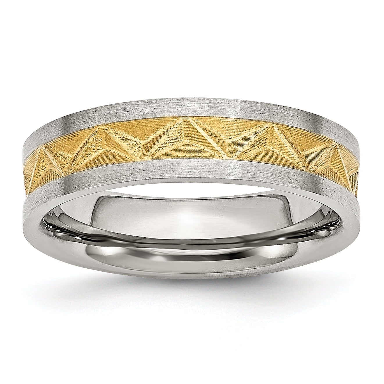 Bague en Acier Inoxydable Jaune Rainuré pour Femmes 6mm Bande Brossée Taille 8
