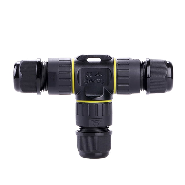 Amdohai IP68 Waterproof Junction Box T-shape Two Outlets Outdoor Electrical Cable Connector External Cord Boxes 3-pin for φ5-9mm Cable