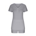 thumbnail image 3 of 2PC Women's V Neck Short Sleeve Two-piece Comfortable Home Pajamas Set Sports Set, 3 of 6