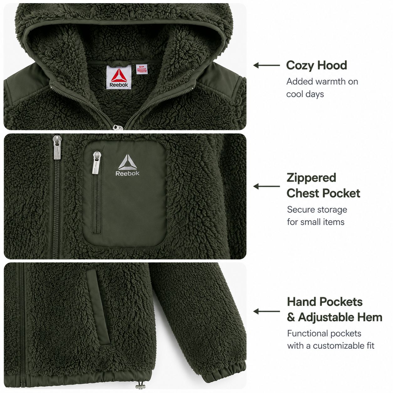 Molleton à capuchon en peluche Reebok pour femmes