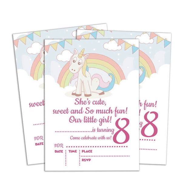 Darling Souvenir Blue Birthday Invitation Card 28 Pcs Fill or Write In Blank Invites Printable Party Supplies 5 x 7 Inches