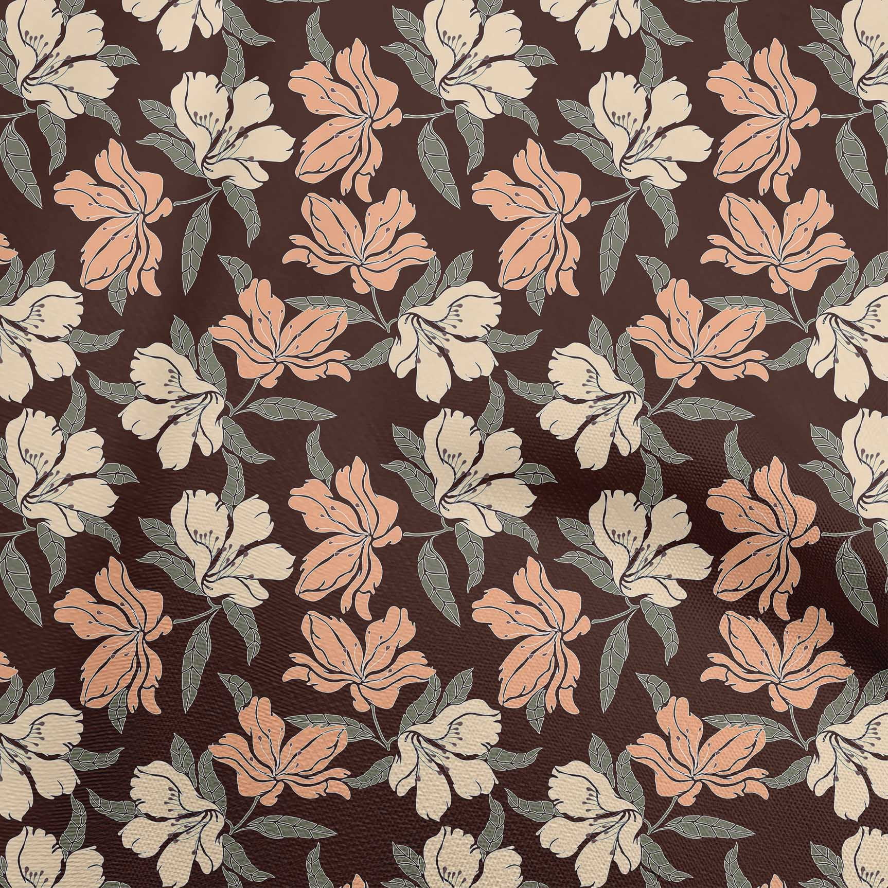 oneOone Georgette Viscose Brown Fabric Florals Sewing Material Print Fabric By The Yard 42 Inch Wide