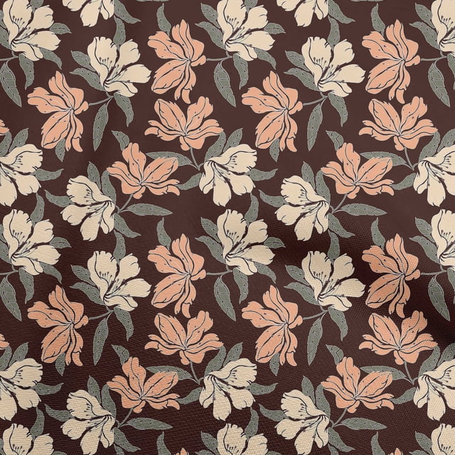 oneOone Viscose Chiffon Brown Fabric Florals Dress Material Fabric Print Fabric By The Yard 42 Inch Wide