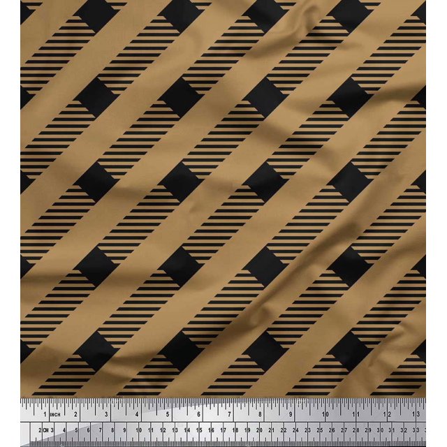 Soimoi Brown Poly Georgette Fabric Diagonal Stripe Print Fabric by the Yard 52 Inch Wide