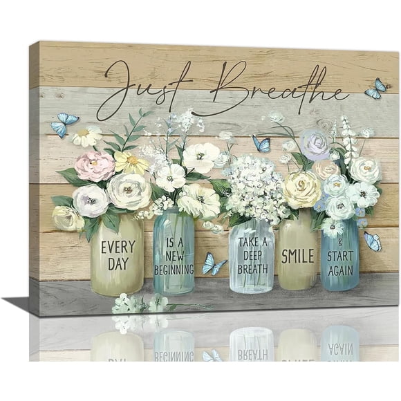 3 Piece Floral Pictures Canvas Artwork Prints Pink Rose Flower in Vase Pictures Wall Art on Wrapped Canvas Vintage Bathroom Bedroom Teal Decor Gallery Canvas Wrapped Ready to Hang