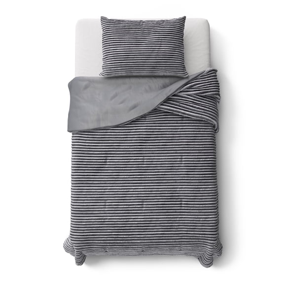 Ensemble de couette Mainstays Kids en velours côtelé pelucheux uni gris, format lit une place (Twin), 2 pièces