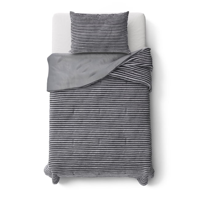 Mainstays Kids Gray Solid Plush Ribbed Corduroy Comforter Set, Twin, 2 Pieces
