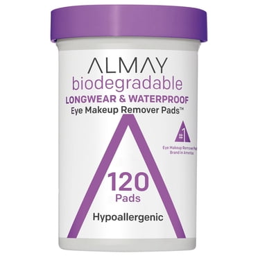 Almay Tampons Démaquillants pour les Yeux Biodégradables Longue Tenue & Hydrofuges, Lingettes Biodégradables pour Maquillage Hydrofuge