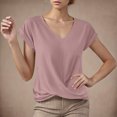 thumbnail image 2 of Summer T Shirts for Women V-Neck Short Sleeve Casual Tops Solid Color Basic Tees, 2 of 4