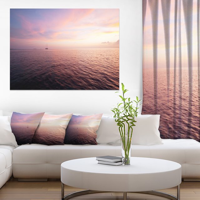 Purple Cloudy Seascape View - Modern Beach Canvas Art Print
