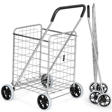 Patiojoy Chariot de Courses Pliant Chariot Utilitaire Panier d'Épicerie avec Roues Argent