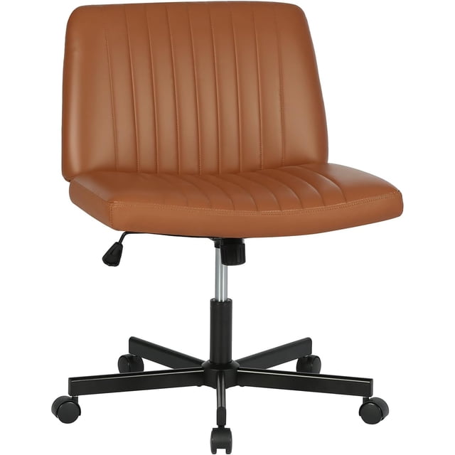 FDW Chaise Croisée, Roues Assise en Tailleur Bureau Moderne Pivotante Hauteur Réglable Siège Grand Tâche Informatique Confortable Tissu Sans Accoudoirs, Brun
