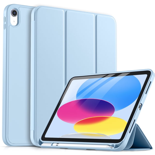 Funbiz Compatible avec Apple iPad 10e Génération Case & iPad A16 11e Génération 11 Pouces Case Étui avec Porte-Crayon. Étui de protection Bleu Pâle en Matériau TPU Souple avec Doublure en Microfibre et Extérieur en Cuir PU. Comprend un support à Trois Volets pour des angles de Vision Ajustables, un Porte-Crayon Intégré avec Prise en Charge de la Recharge Sans Fil, et une protection Intégrale contre l'Usure, les Chutes et les Égratignures. Conçu pour iPad 10e Génération 10,9 Pouces (2022)