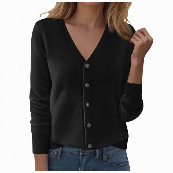 Splozh Work Sweaters for Women Printed Casual Cardigan Long Sleeved Top Cardigan Jacket Top Black,L