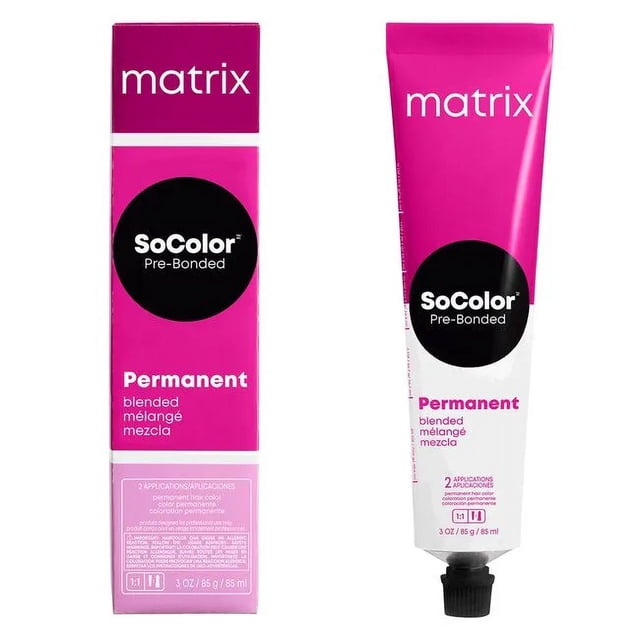 SoColor Blended Permanent Hair Color - 10N Extra Light Blonde by Matrix, featuring a 3 oz (85 g) tube and matching packaging in vibrant pink and white. The product is pre-bonded with a Bond-Protecting Concentrate to maintain hair integrity and pre-blended for seamless, scalp-to-ends color. Designed for natural and fashion tones on less than 50% gray hair.