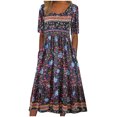 thumbnail image 1 of FAVIPT Robe Maxi à Manches Courtes pour Femmes, Robes à Col Rond, Imprimé Floral, Robes d'Été de Plage Décontractées et Tendance 2025 avec Poches, Violet, TTG, 1 of 4
