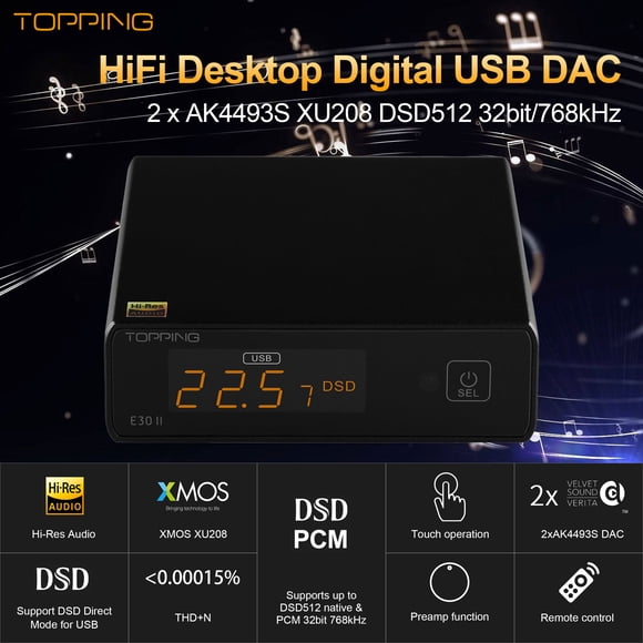 Topping E30 II HiFi dac amplifier,desktop digital usb dac, as both a DAC and a preamp,Black