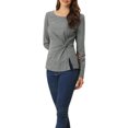 thumbnail image 4 of INSPIRE CHIC Hauts pour Femmes Col Rond devant Torsadé Manches Longues Blouses Décontractées TP Gris Foncé, 4 of 5