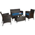thumbnail image 2 of Costway 4PCS Rattan Patio Furniture Set Cushioned Sofa Chair Coffee Table Peacock Blue, 2 of 10
