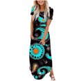 thumbnail image 2 of Ovzne Robes pour Femmes 2025 Robe d'Été Robes d'Été Décontractées Imprimé Col Rond Manches Courtes Poches Impression Longue Robe Robe pour Femmes Manches Courtes Imprimée Longues Robes en Solde, 2 of 5