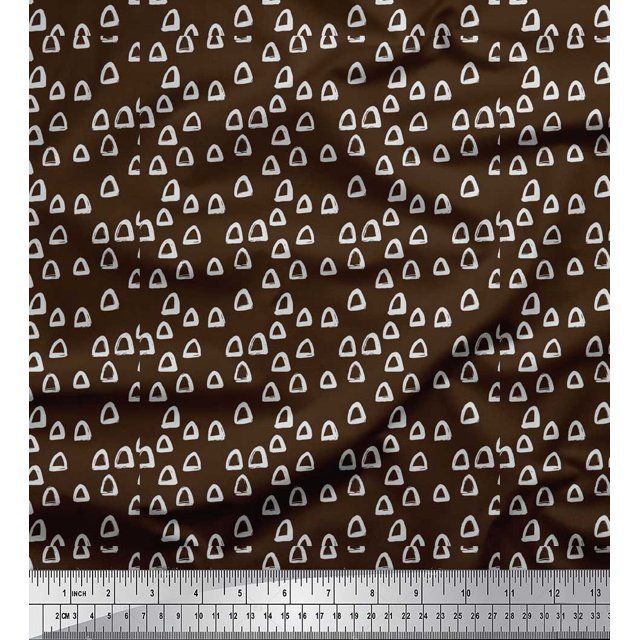 Soimoi Brown Cotton Voile Fabric Triangle Geometric Print Fabric by Yard 56 Inch Wide