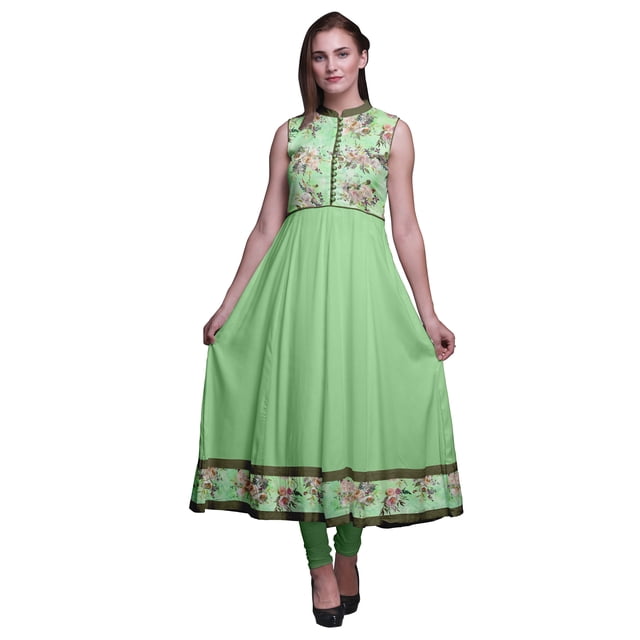 Bimba Robe Anarkali Florale Vert Menthe pour Femmes Kurti Imprimé Ethnique Indien Longue Kurta Robe de Soirée Petite